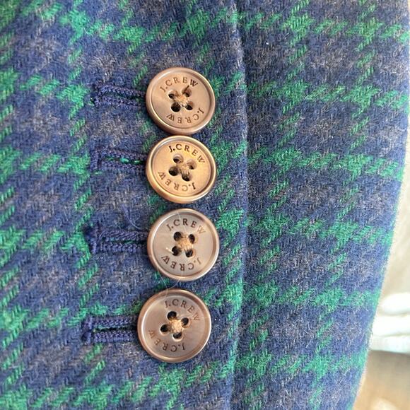 J.CREW blue and green wool blend plaid one button lined blazer jacket size 14 - Picture 5 of 10